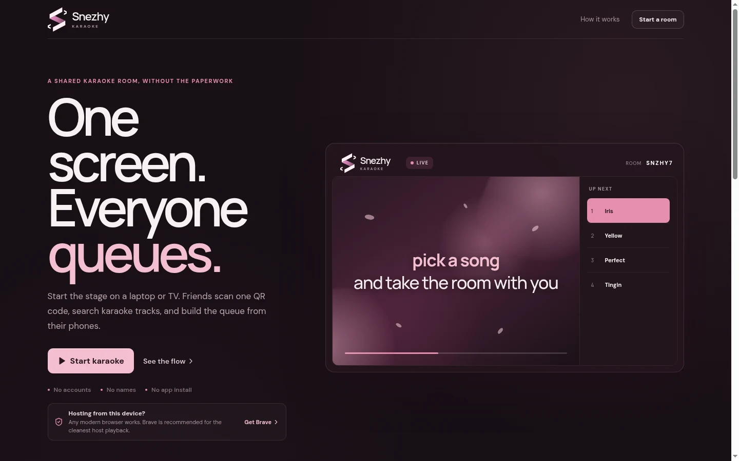 Snezhy Karaoke landing page